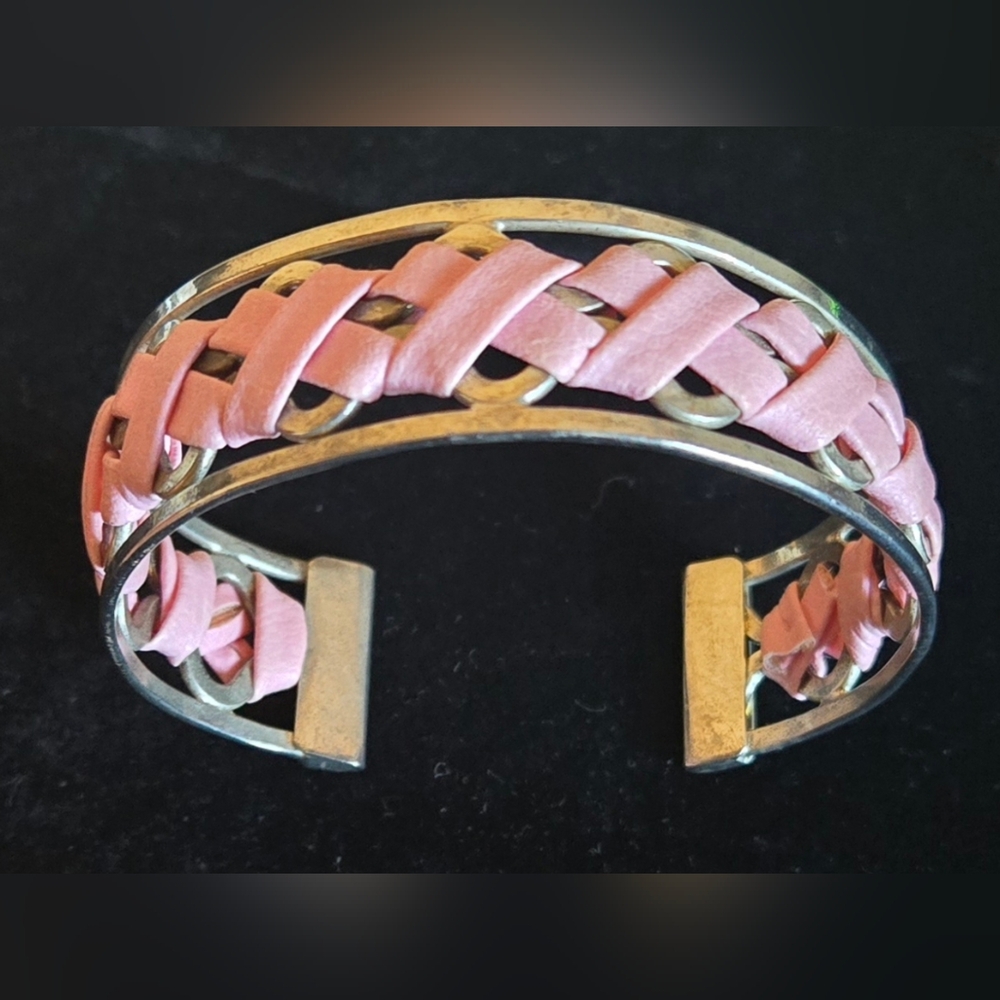 Metal Bracelet With Pink Weaved Material
